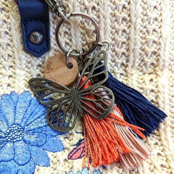 Sakroots Boho Spring Butterfly Floral Woven Jute Tote Shoulder Bag - Picture 4 of 8